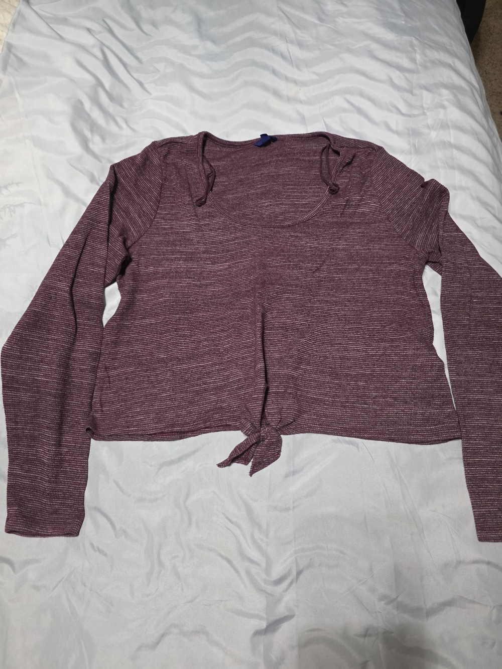 Aeropostale Women's Long Sleeve Tie-Front Top in Burgundy Heather
